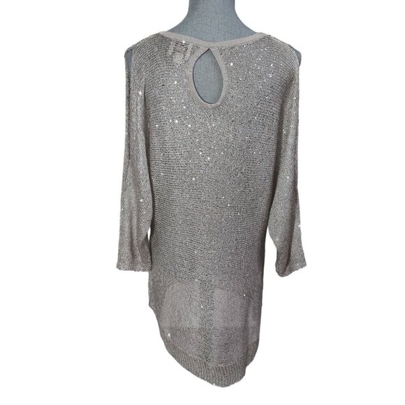 ECI NY Open Shoulder Pullover Sweater Womens XL Silver Sequin Keyhole Back Party - Picture 4 of 9